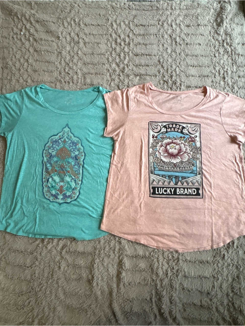 Lucky Brand 2 Pack Graphic Tee with Floral Emblem  Peach and Teal